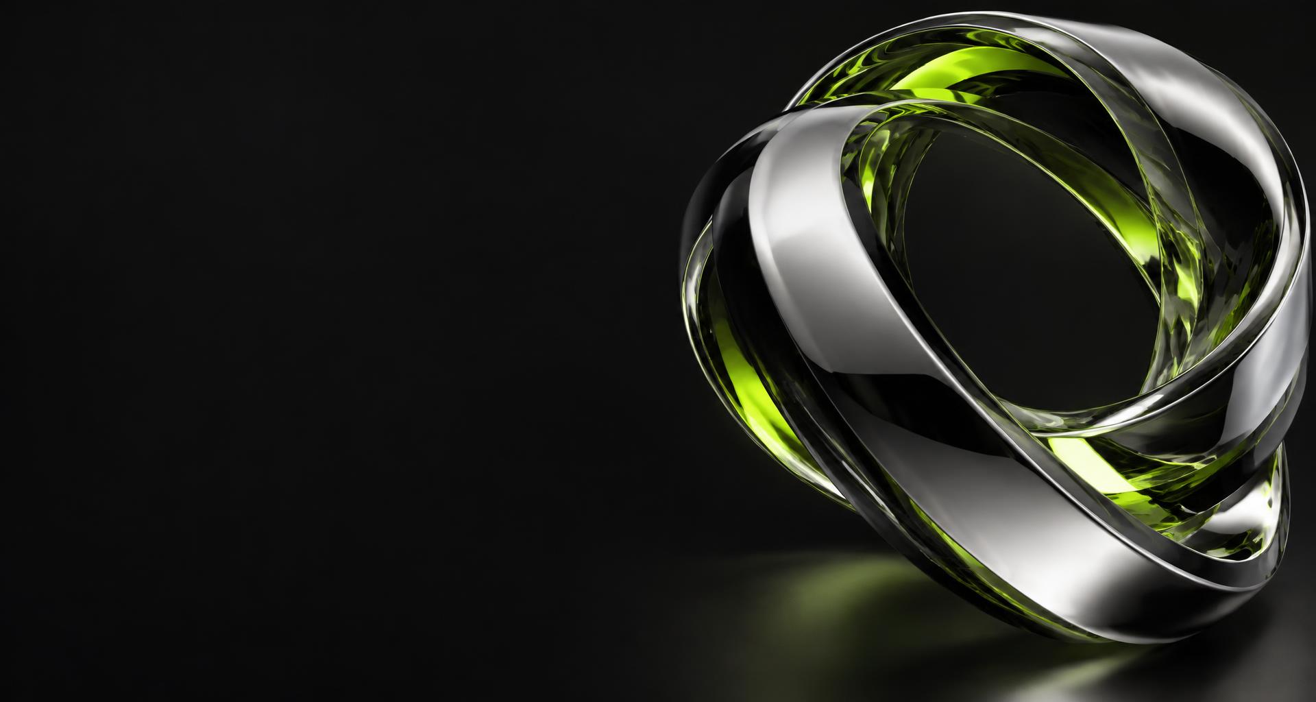 Sculptural chrome and lime orbital loop